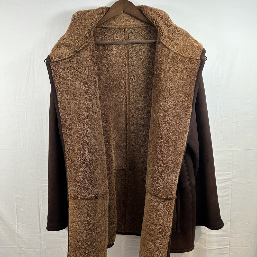 Vintage Doncaster Womens Brown Suede Leather Faux Shearling Lined Coat Medium - Picture 2 of 5